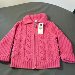 Baby GAP Pink Kids Cable Knit Cardigan Collared Zipper Sweater Size 3 Years NWT